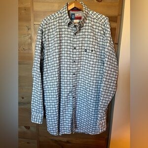 George Strait Wrangler XL Tall Navy and White Plaid Shirt